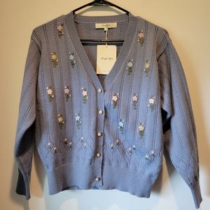 Simply Retro Light Blue Floral Embroidered Cardigan Size Small